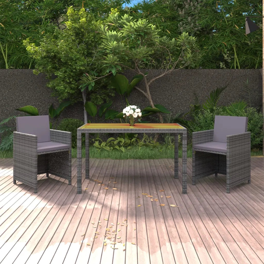 Set da Pranzo da Giardino 3 pz con Cuscini Polyrattan Grigiocod mxl 73512