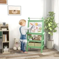 Lavagna per Bambini con Cavalletto 3 in 1, Rotolo di Carta e 2 Contenitori, in Legno, 59x48x118 cm, Verde