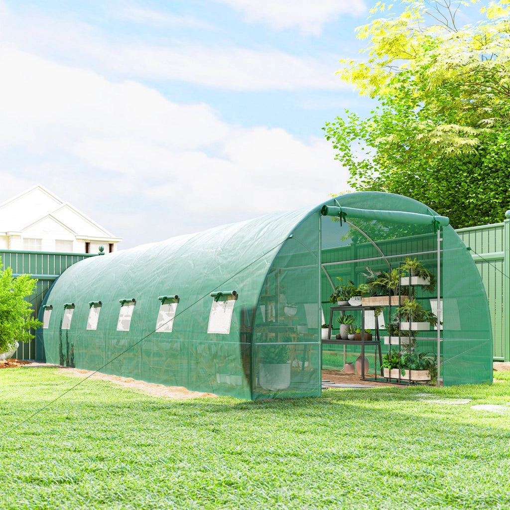 Tunnel Serra Giardino ¨C zephmum ¨C Verde 8x3x2 m Acciaio e PE 140 g/m2 con 12 Finestre e Porta Avvolgibile
