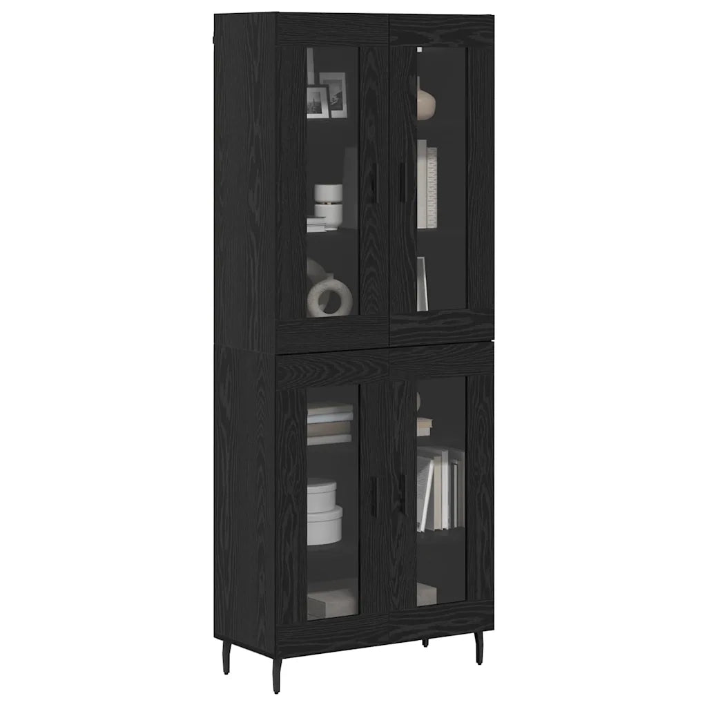 Credenza 2 pz | Madia | Buffet da pranzo | Armadio da pranzo Rovere Nero Legno Stratificato e Vetro