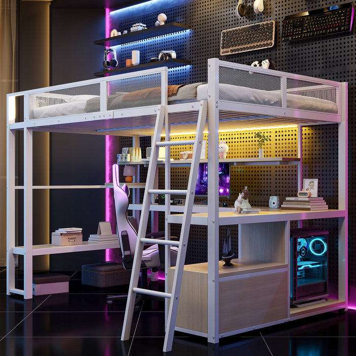 Letto gaming con scrivania - Xylo - 140x200 - Bianco - LED