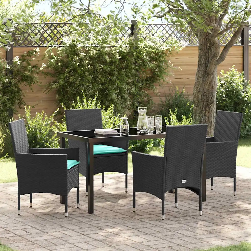Set di tavolo e sedie con cuscino 5 pcs Nero Rattan in PE