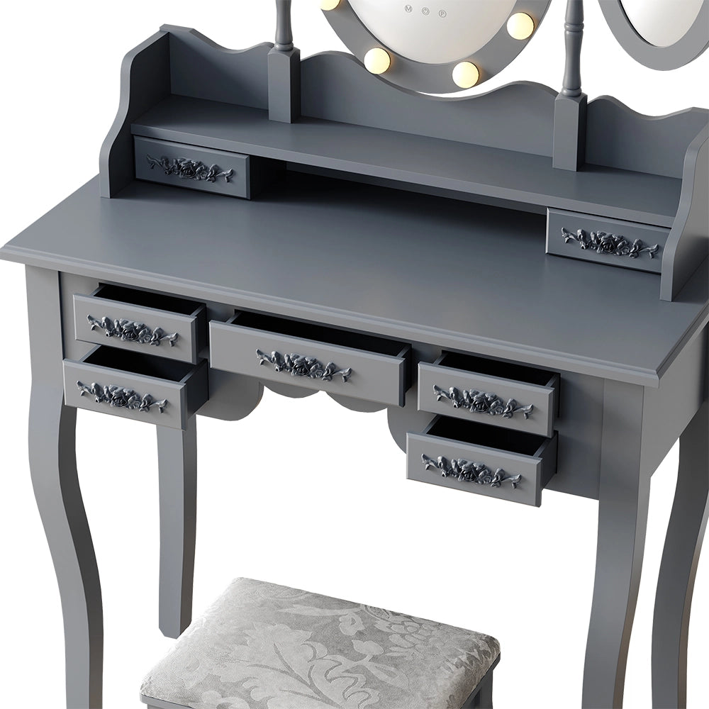 Vicco Tavolo da toilette Grigio 90 cm con illuminazione e sgabello