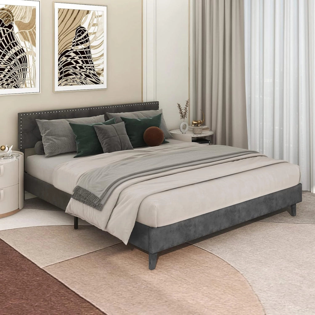 Telaio del Letto a Piattaforma Imbottito, Struttura Letto Moderna con Testiera, Piattaforma Letto con Doghe in Legno, Carico Massimo 450kg (200 x 180 cm)
