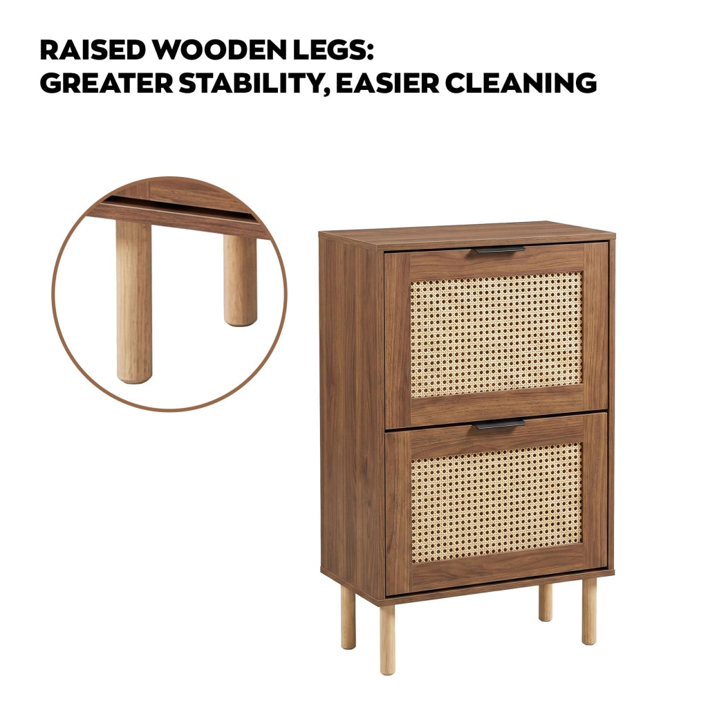 Yssor - Scarpiera 2 ripiani 55x89x25 cm 12 paia per ingresso camera letto in legno e rattan