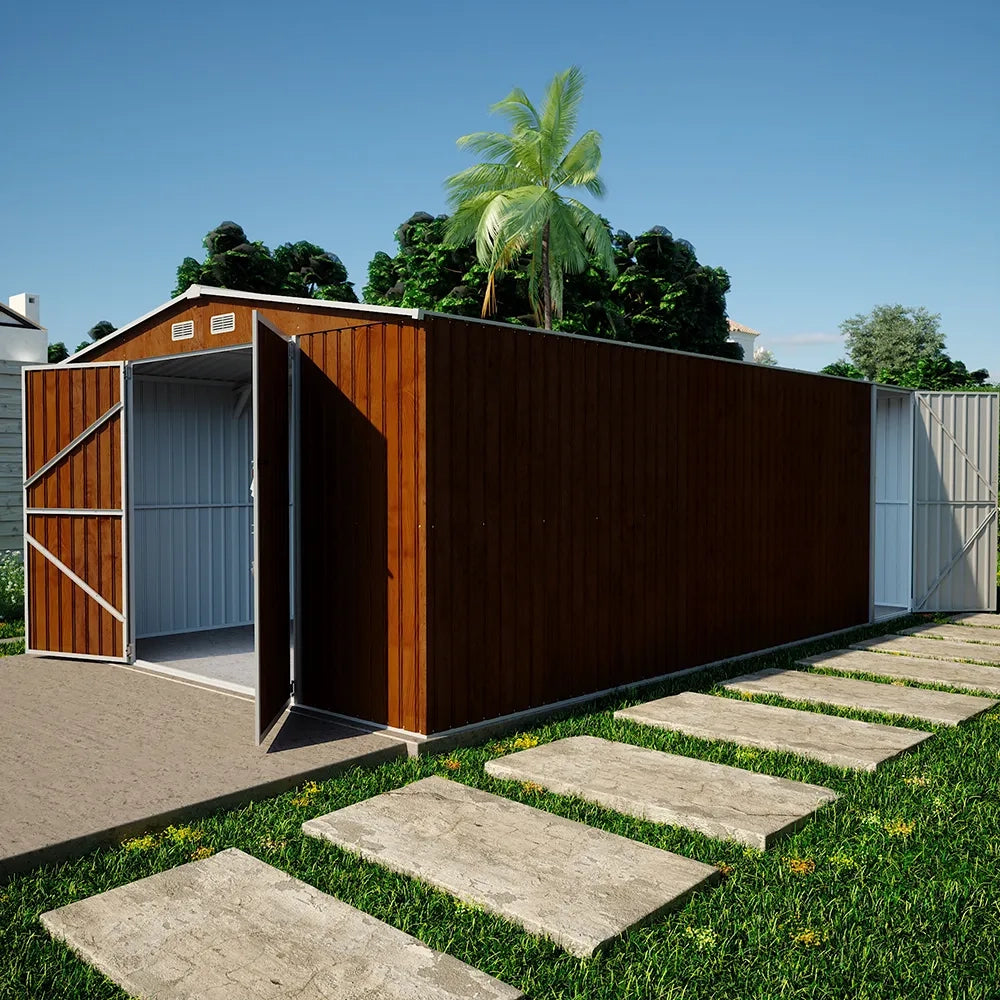 Casetta da giardino in acciaio zincato effetto legno 5,96x3,56xh2,17m -258kg - 21,2 metri quadri