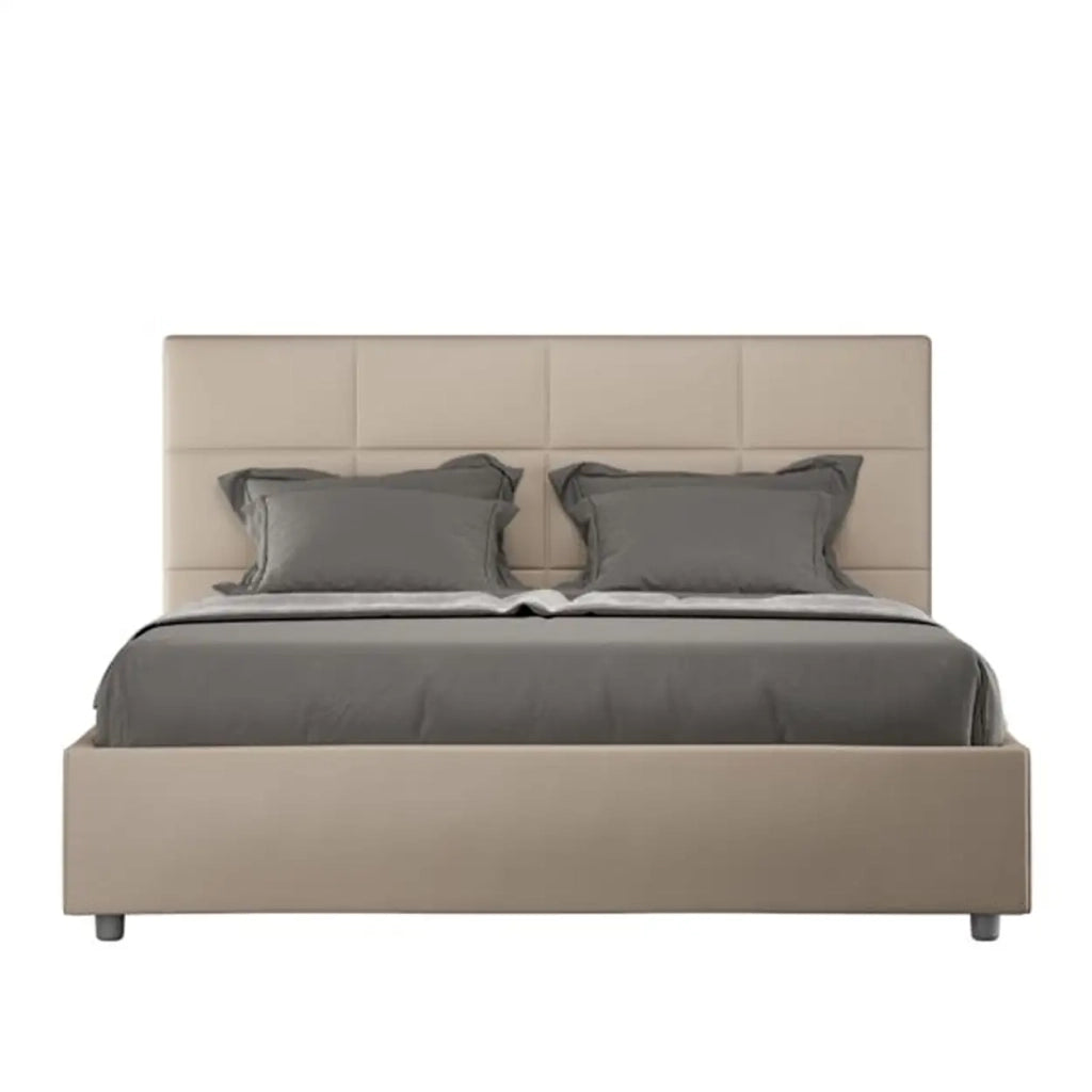 Letto matrimoniale con rete imbottito 160x210 similpelle tortora Mika