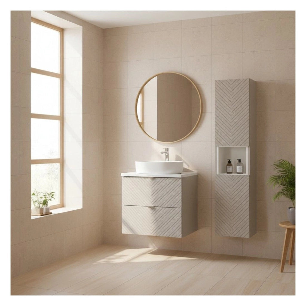Insieme AOKI: mobile sottolavabo con cassetti 60cm + piano lavabo bianco + colonna di stoccaggio