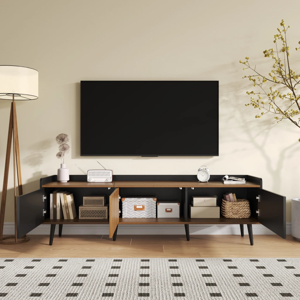 Mobile TV 160x39x49.5 cm; 3 ante con bordo rialzato; MDF e pannello truciolare nero e colore naturale