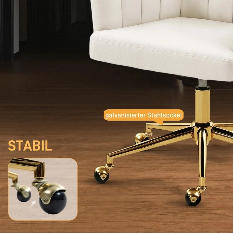 Sedia da ufficio in poliestere effetto velluto crema