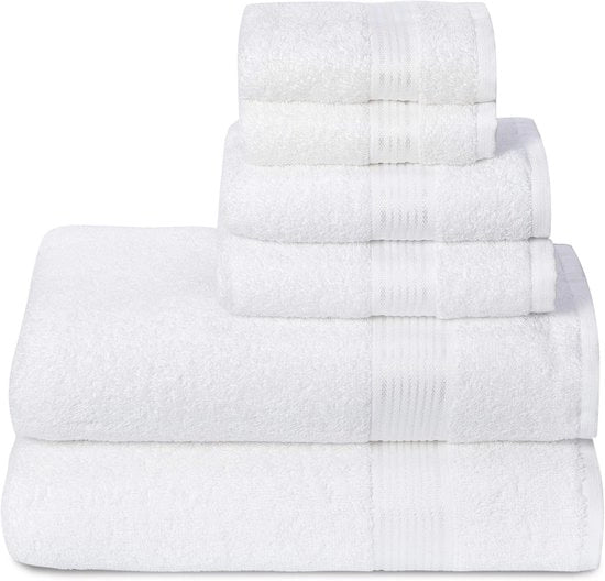 Set di 6 asciugamani in cotone morbidi - Bianco