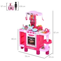 Cucina Giocattolo per Bambini con 38 Accessori Inclusi, con Luci e Suoni Realistici, 78x29x87 cm, Rosa