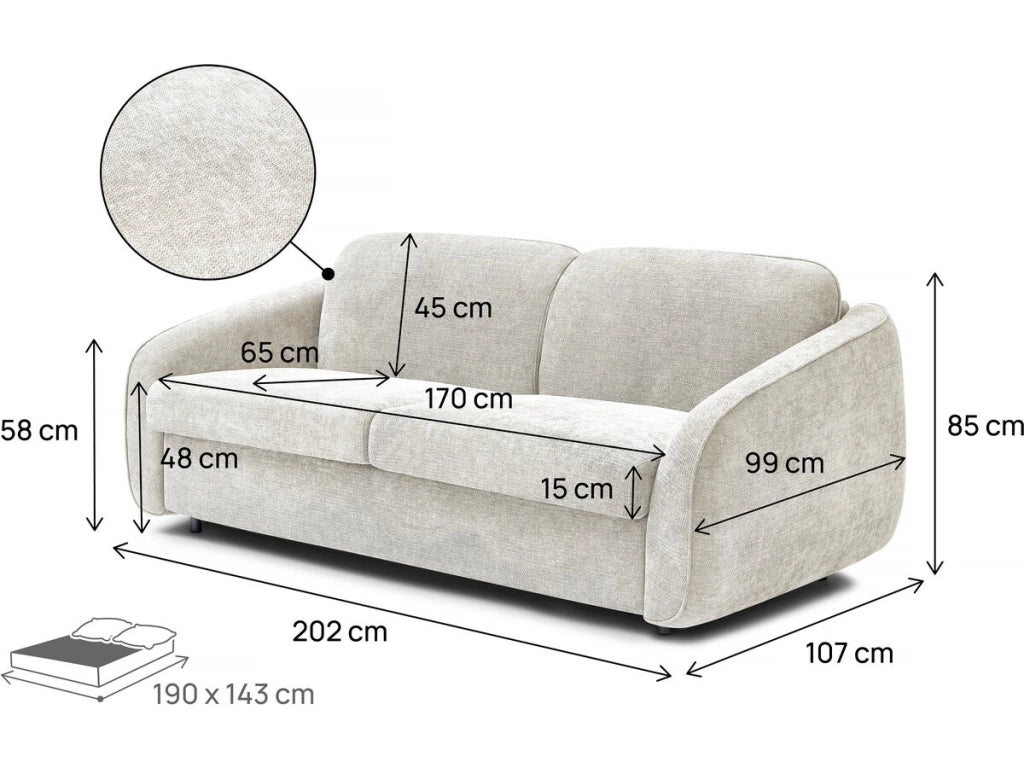 Divano trasformabile express "Laurie" in tessuto testurizzato - letto 140 cm - 3 posti - Beige