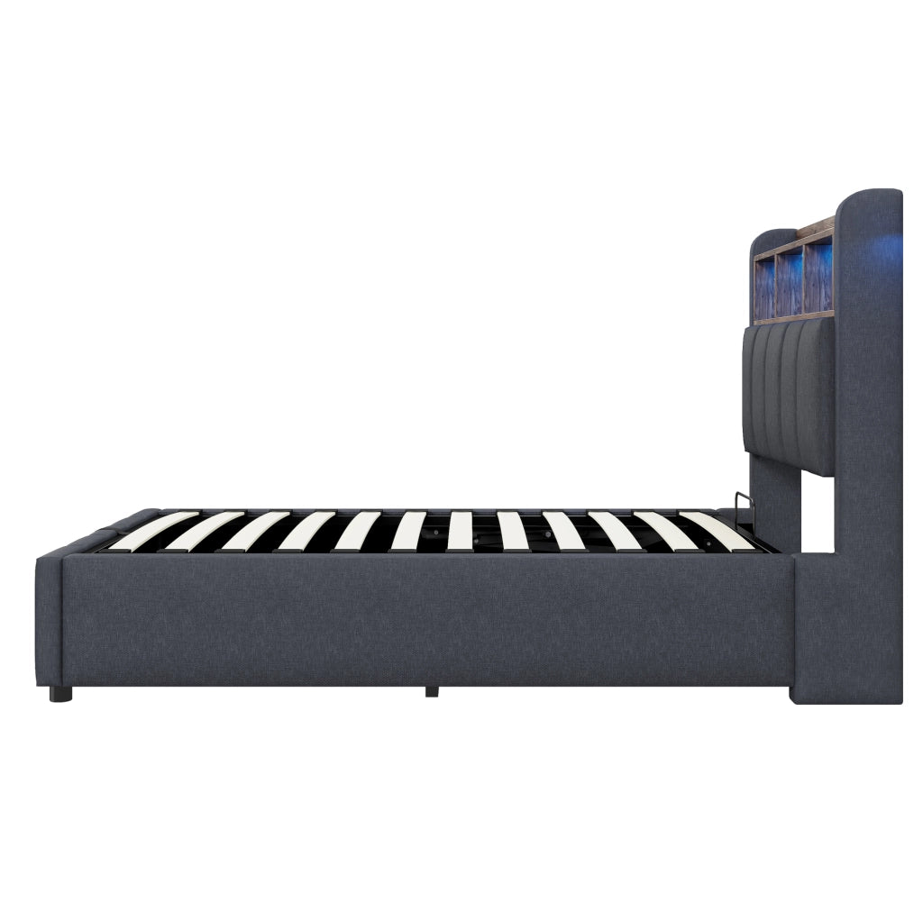 Letto imbottito 90x200 cm con LED RGB, porta USB e contenitore idraulico