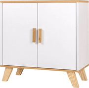 Cassettone da bagno in legno - cassettiera per lavabo - costruzione in MDF robusta - stile e funzionale - bianco con legno di abete chiaro - 60x30x60 cm