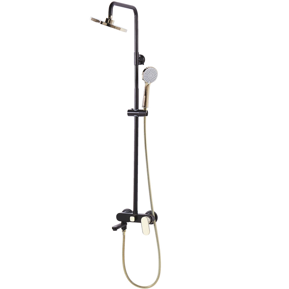 Moderno Set Colonna Doccia da Muro con Soffione a Pioggia in Ottone Nero Opaco ed dorato