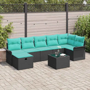 Set Divano da Giardino 8 pcs Nero e Turchese polyrattan 3358915