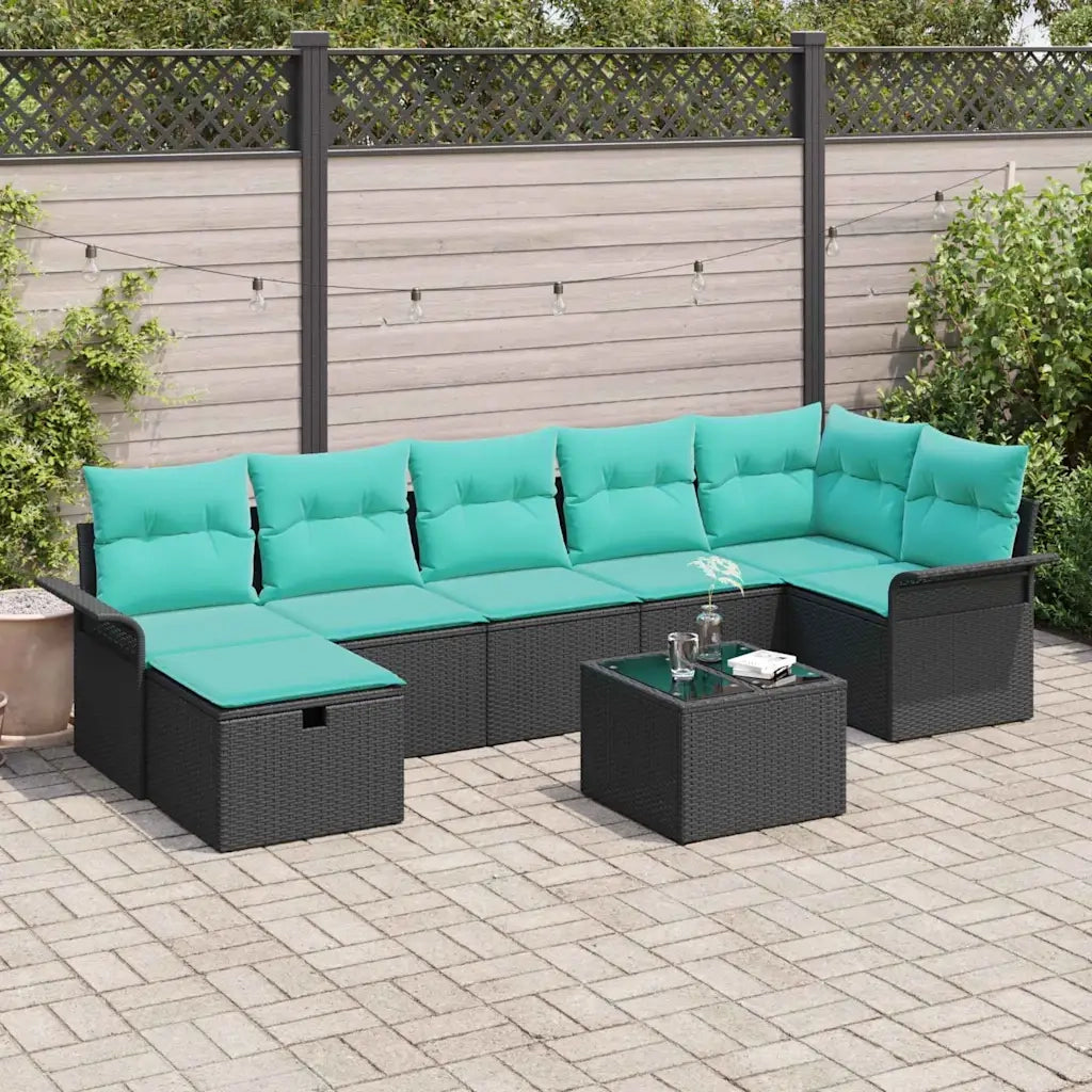 Set Divano da Giardino 8 pcs Nero e Turchese polyrattan 3358915