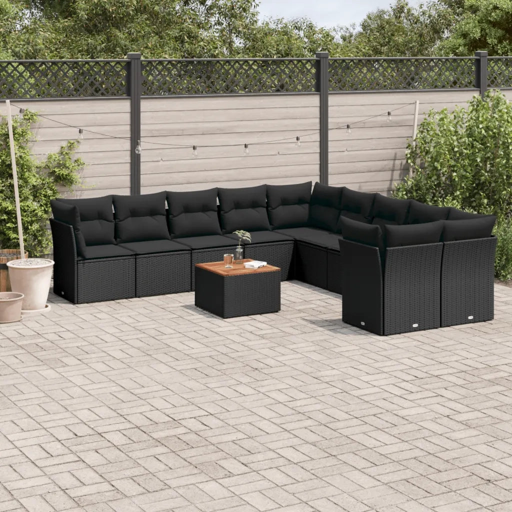 Set Divani da Giardino 11 pz con Cuscini in Polyrattan Nero 3256181