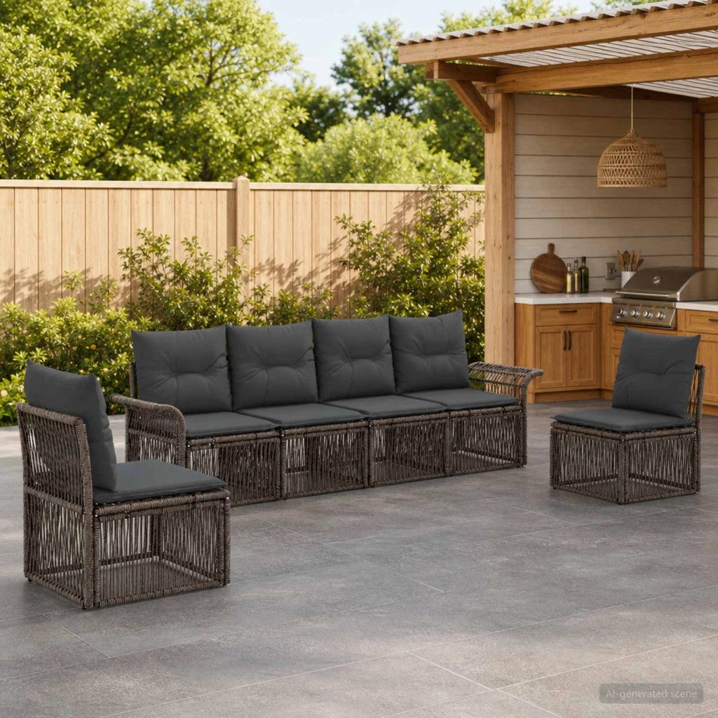 Set Divano da Giardino 6 pz Grigio polyrattan 3434792