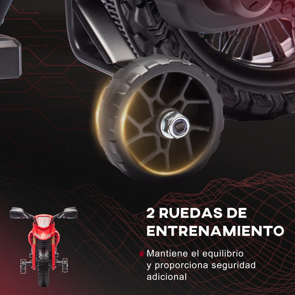 Moto Elettrica Bambini 12V con Ruote Ausiliarie e Clacson ¨C Minimal ¨C Rosso
