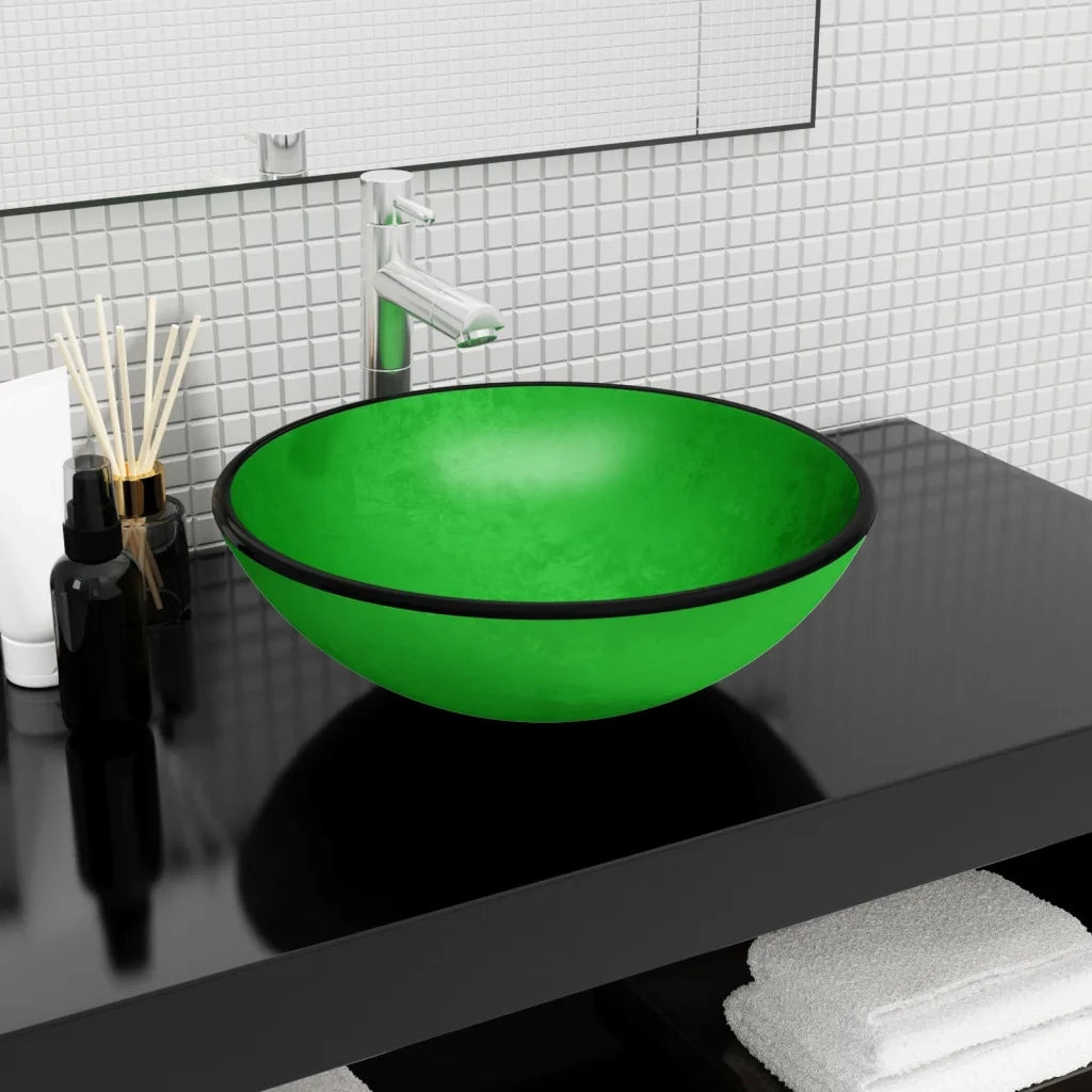 Lavandino in Vetro Temperato 42x14 cm Verde CFW9383050
