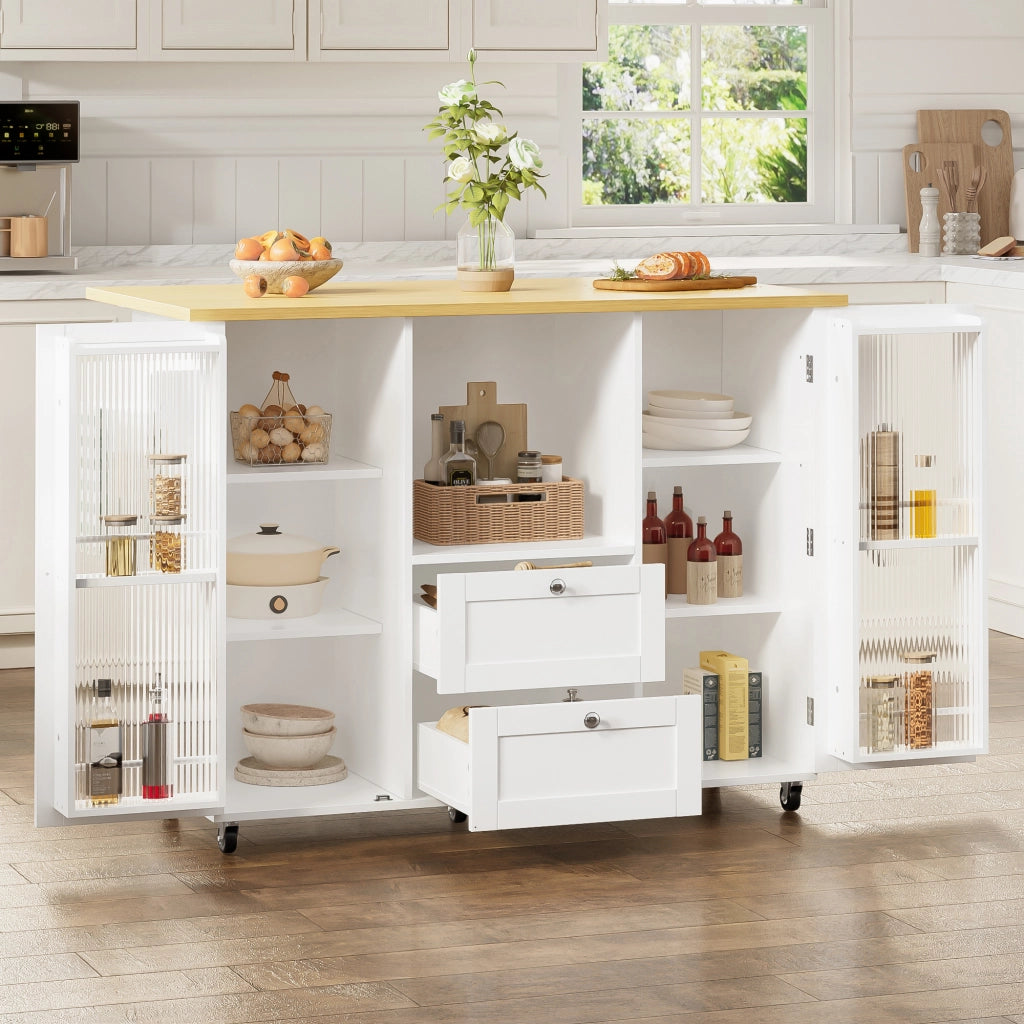 Isola da cucina su ruote con piano ribaltabile, 2 cassetti, ripiano spezie e portasciugamani, 120×45(70)×92 cm