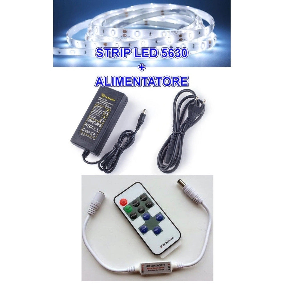 Trade Shop - 5m Striscia Strip Led Smd 5630 + Alimentatore 5a + Dimmer Telecomando Controller - -bianco Caldo      -