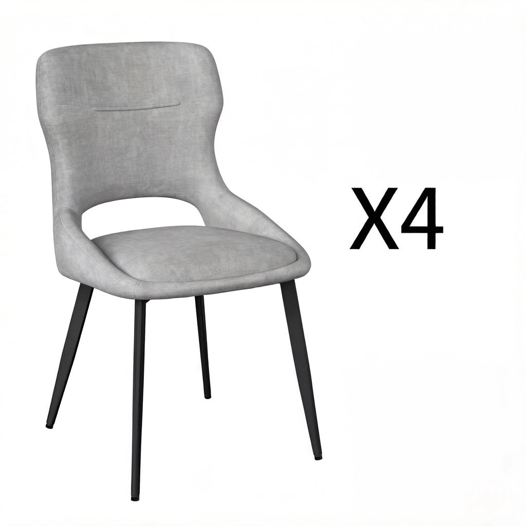 Sedia da Pranzo Set da 4 con Braccioli e Schienale Avvolgente in Ciniglia Grigio