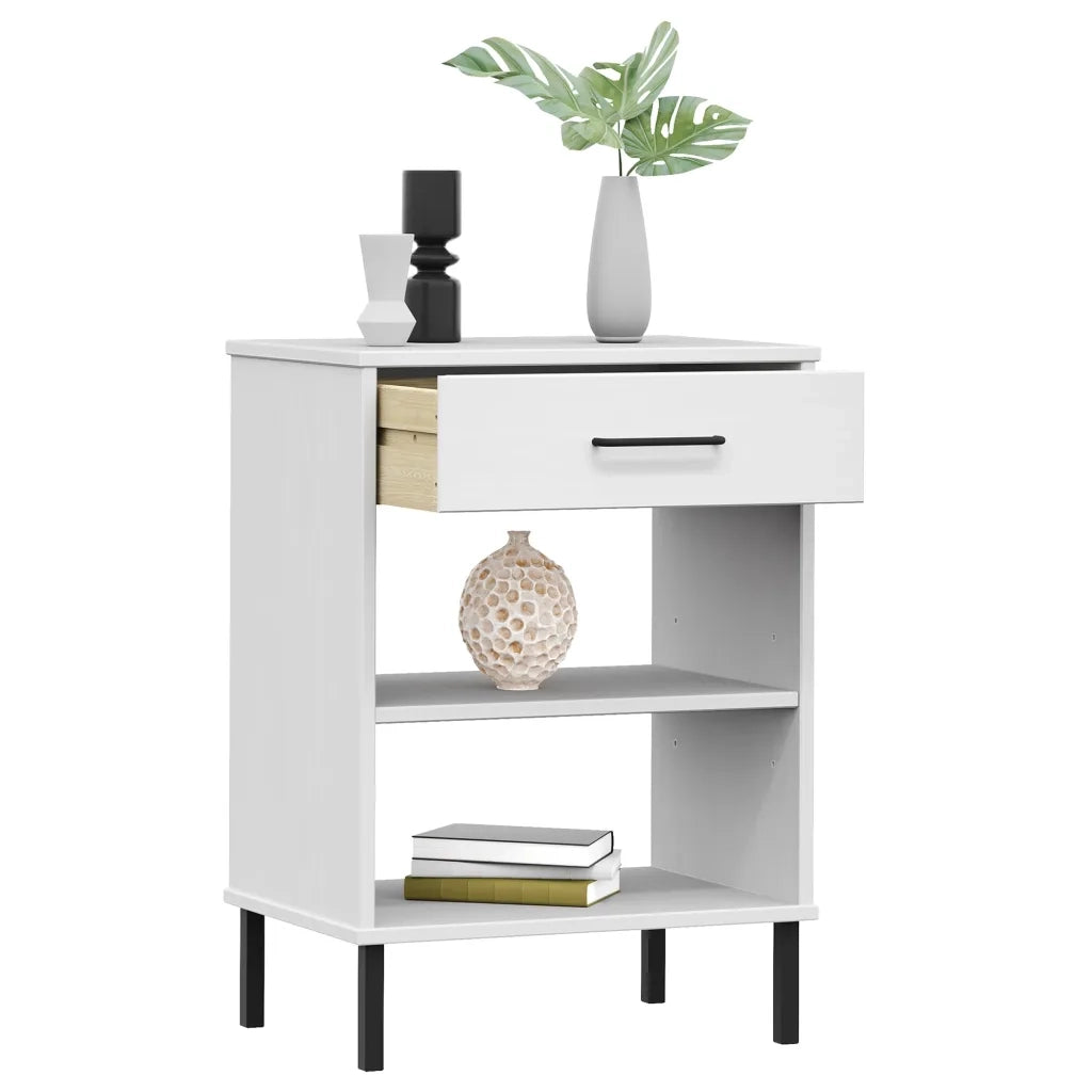 Mobile Consolle | Tavolo d'Ingresso Gambe Metallo Bianco Legno Massello Pino OSLO