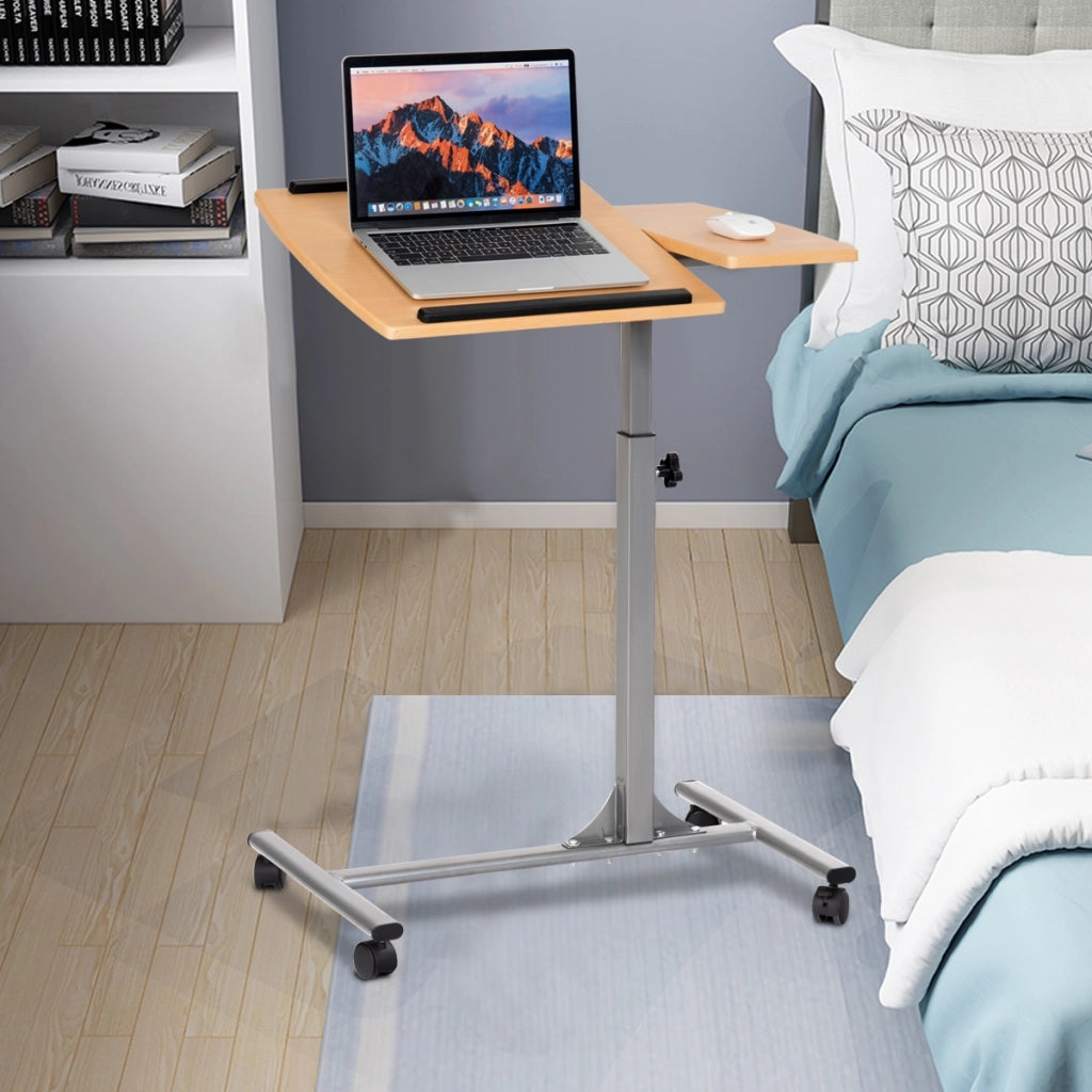Tavolino Porta PC regolabile con ruote in legno Tavolo laptop antiscivolo 64x44x64-95cm Noce-Tavolini per laptop