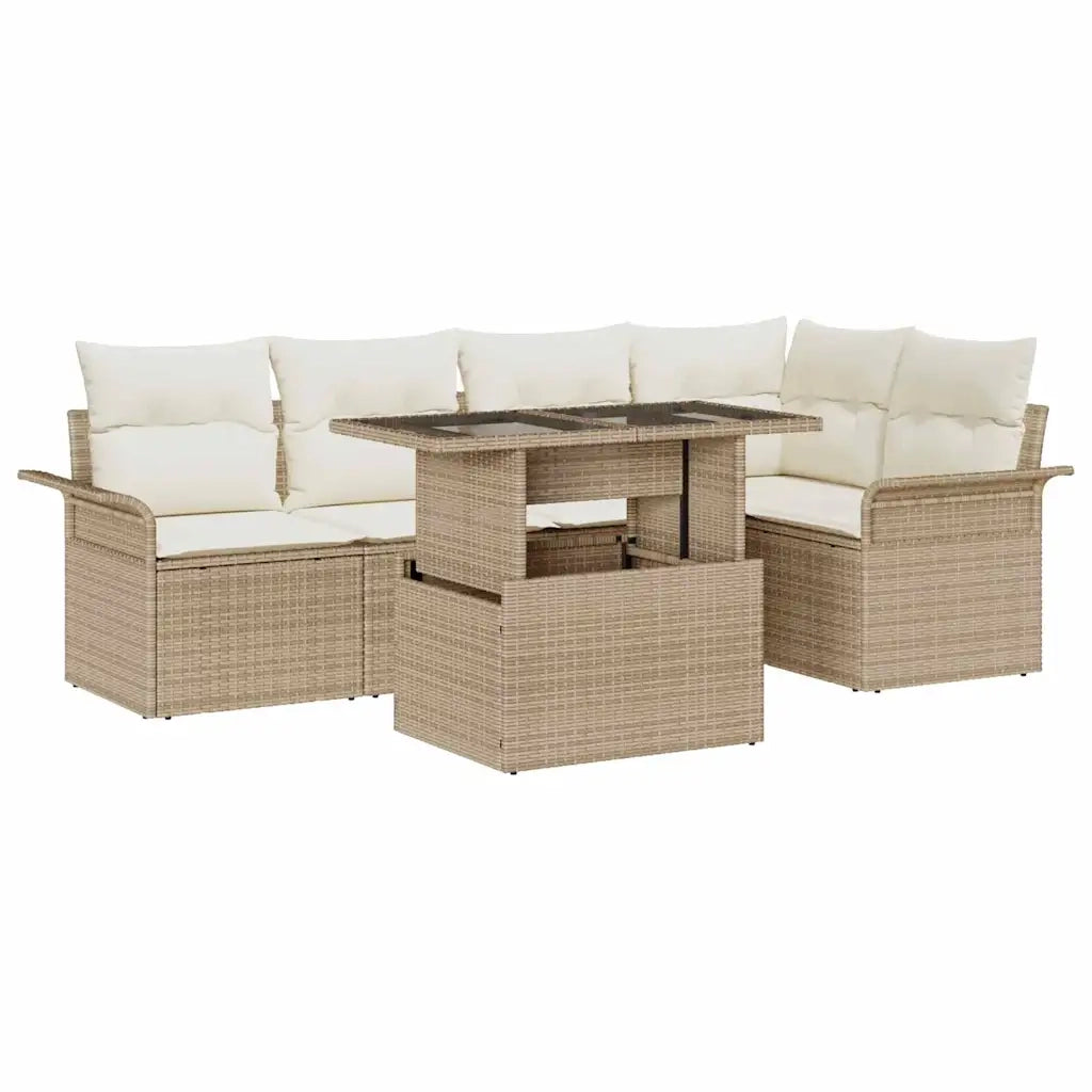 Set Divano da Giardino con cuscino 6 pcs Beige polyrattan