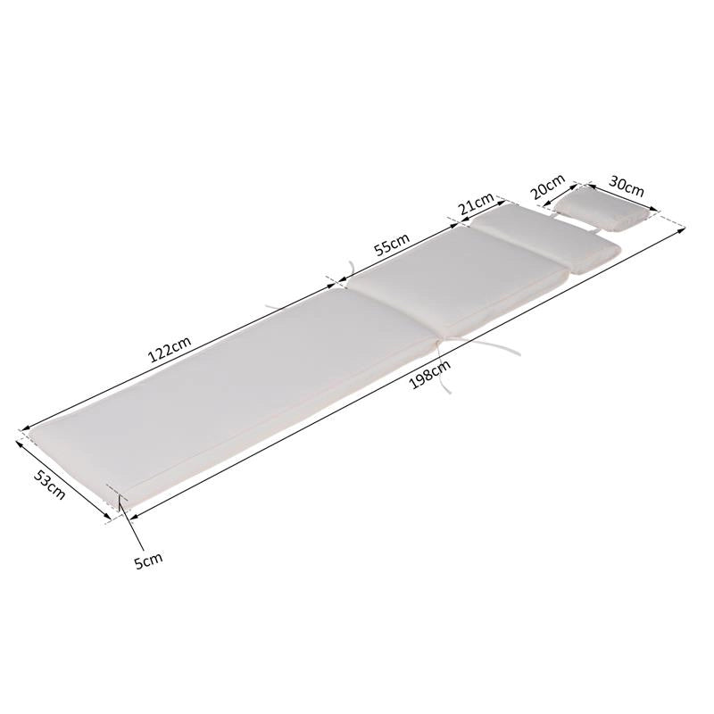 CUSCINO PER LETTINO PRENDISOLE DA GIARDINO 198 X 53 X 5 CM BIANCO CREMA