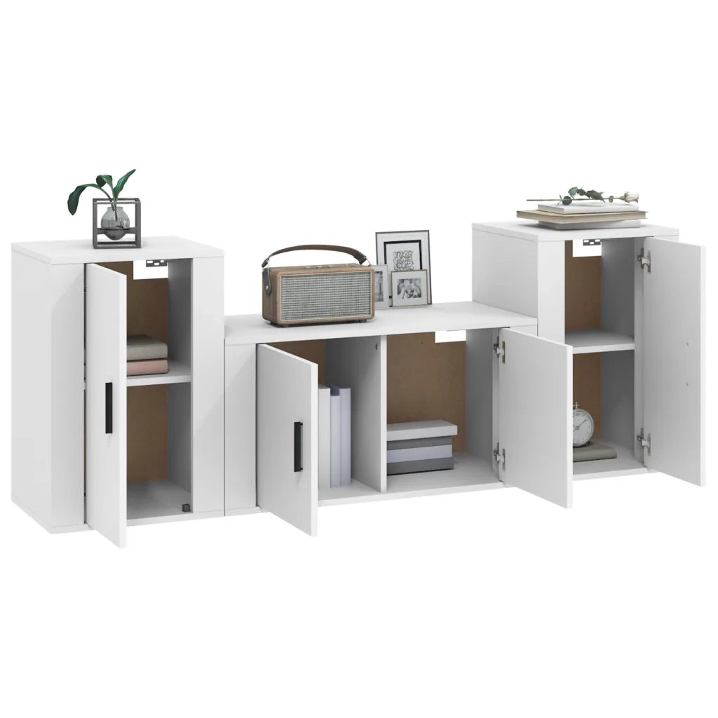 Set Mobili Porta TV 3 pz-Set di 3 Credenza per TV Bianco in Legno Multistrato 966175