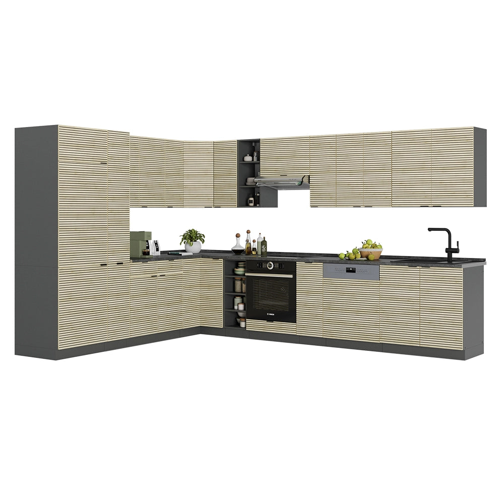 Cucina angolare completa Fame-Line Pannello in quercia/Antracite 347 x 46 cm senza piano di lavoro Vicco
