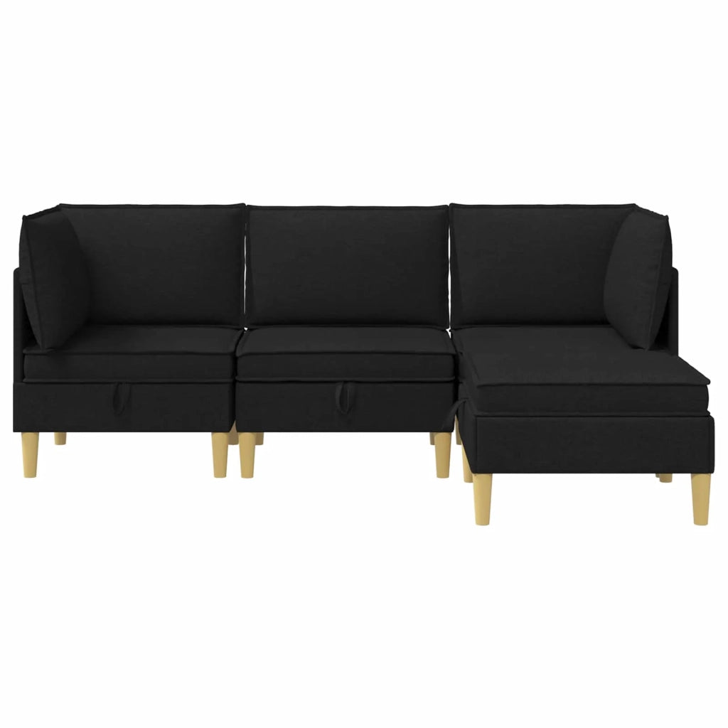 Set di divani modulari con spazio di archiviazione 4 pcs Nero