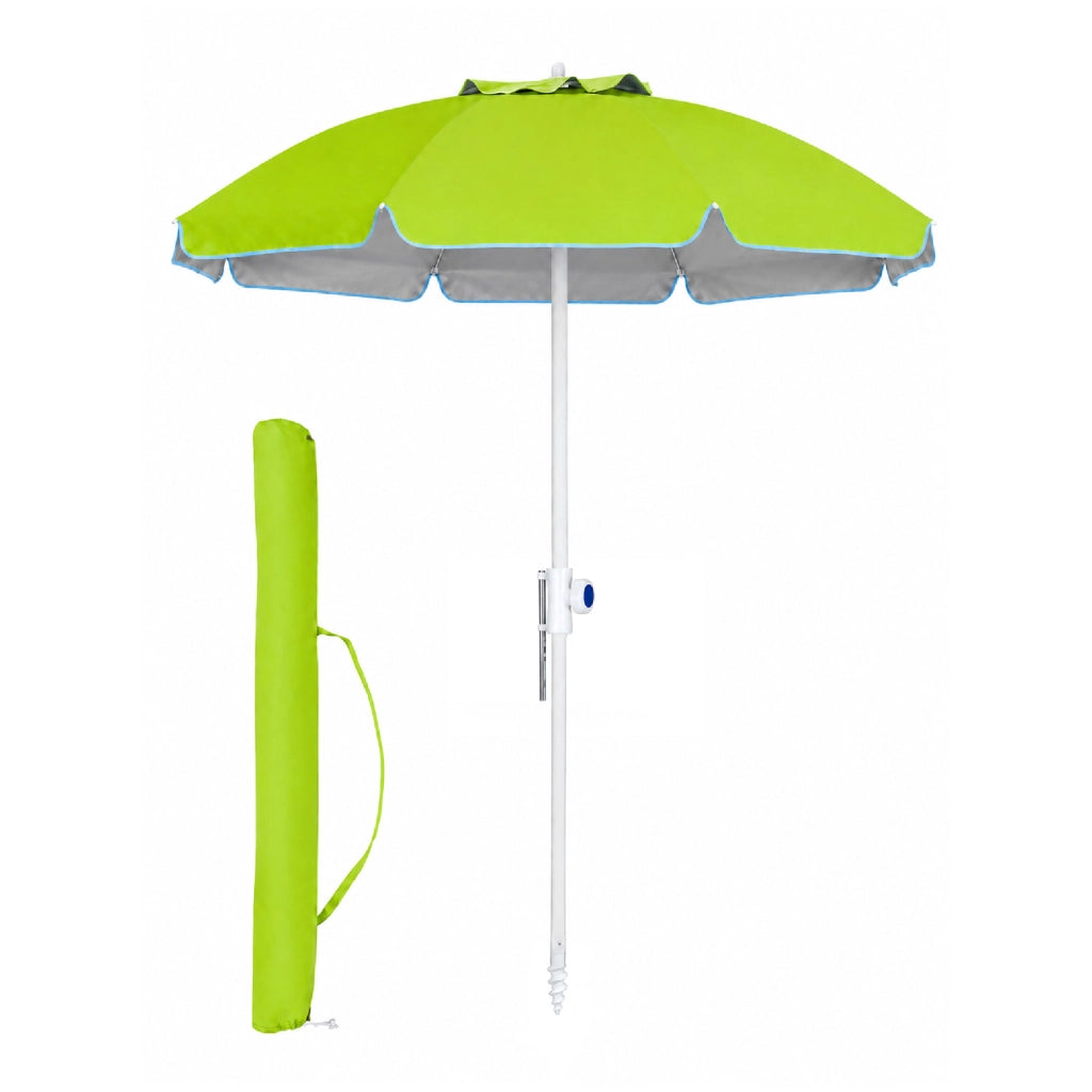 Ombrellone Mare Maxi 220 cm con Protezione UV, Palo a Vite e Inclinazione Regolabile, Parasole da Spiaggia con Presa d'Aria Antivento, Stecche Resistenti e Custodia Trasporto Verde Acido