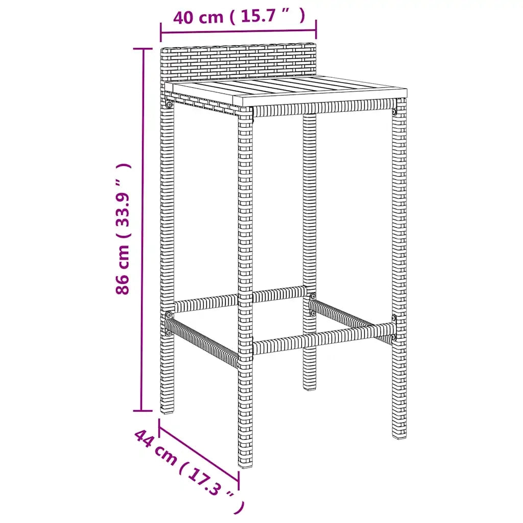 Set Bar Giardino 3 pz | Set Salotto da Giardino Nero Polyrattan e Legno Massello Acacia