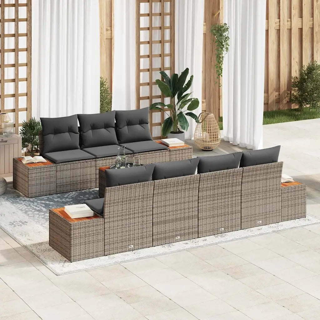 Set Divano da Giardino con cuscino 8 pcs Grigio Poly Rattan 3356709