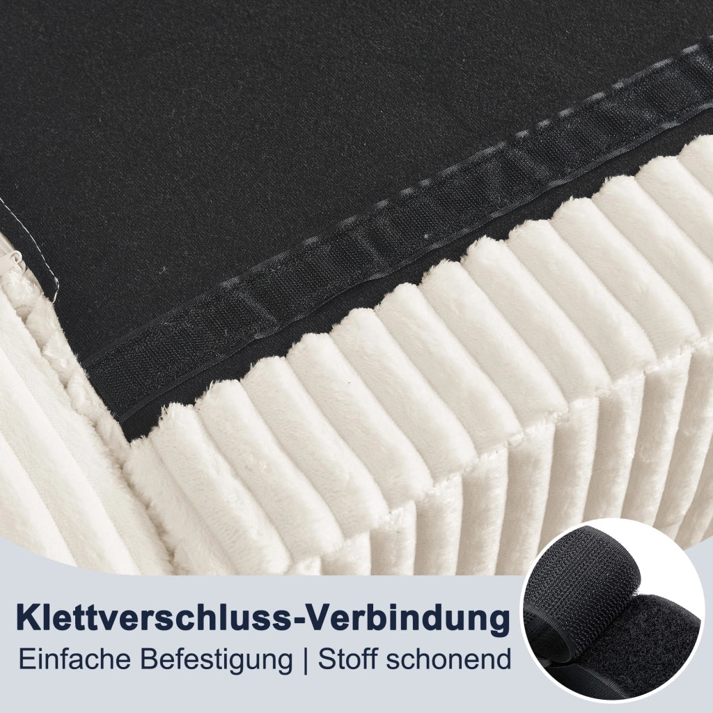 Divano angolare modulare 4 posti con pouf ovale reversibile e 2 cuscini in corduroy beige per soggiorno