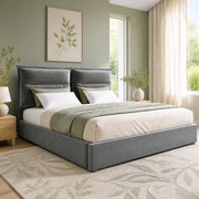 Letto matrimoniale imbottito 140x200 cm con contenitore, testiera regolabile, velluto grigio, senza materasso