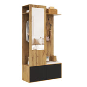Mobile da ingresso con 2 Ante; 5 Ganci; Specchio e Panchina; per Ingresso; in MDF; 100×38×191 cm; Nero