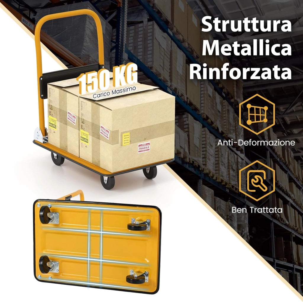 Carrello Pieghevole per Trasporto, Carrello Pieghevole con Piattaforma con Ruote Girevoli a 360°, Capacità di Peso 150 kg, per Garage, Magazzino (Blu + Bianco)