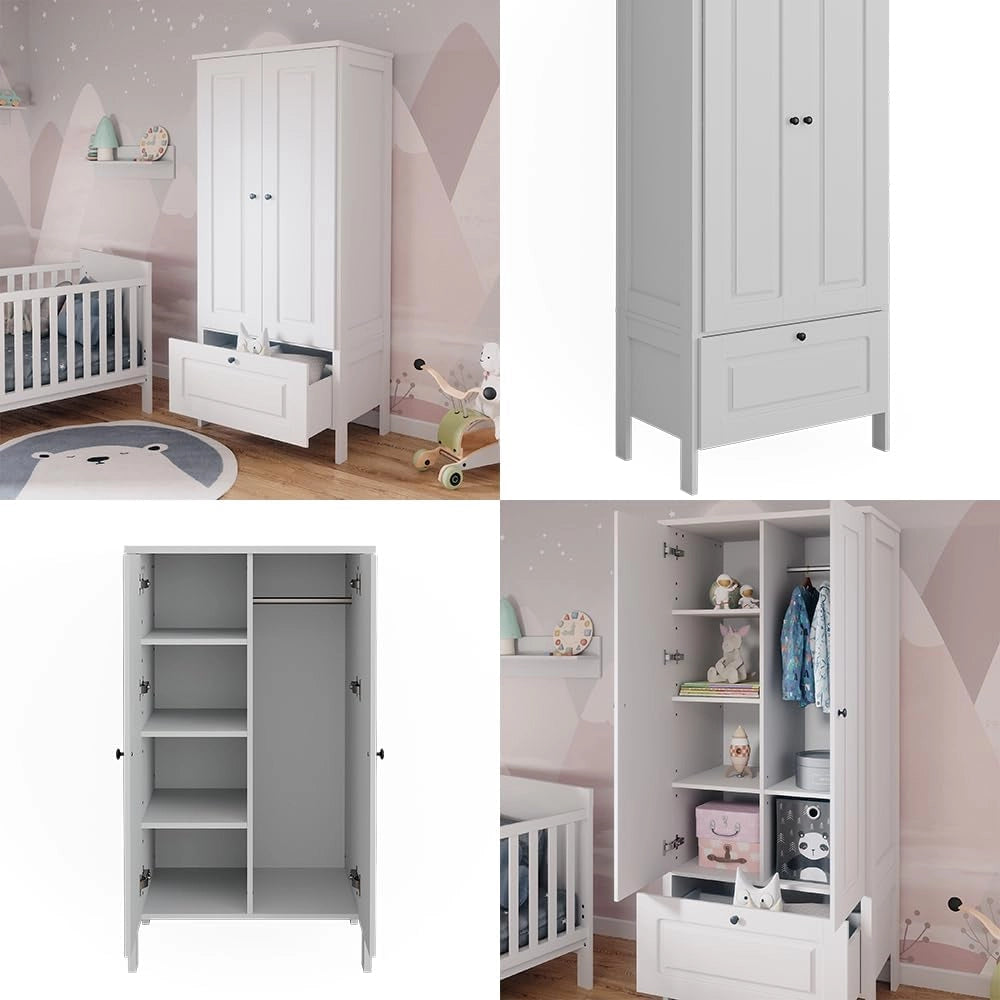 Guardaroba per bambini Ajaton, Bianco, 83.3 x 187 cm, per la conservazione di abbigliamento e accessori per bambini