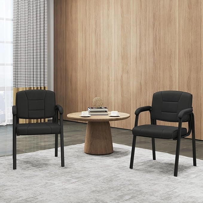 Set di 2 Sedie da Ufficio, Sedia per Sala d'Attesa con Struttura in Metallo, Braccioli Imbottiti, Sedia da Ospiti per Ufficio Riunioni, Portata 180kg (Nero)
