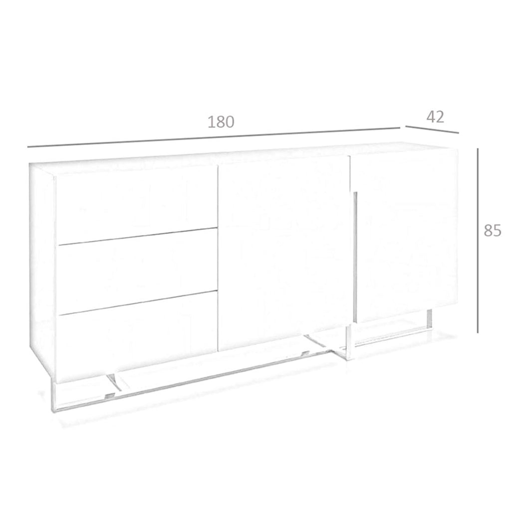 Credenza in legno bianco e acciaio cromato
