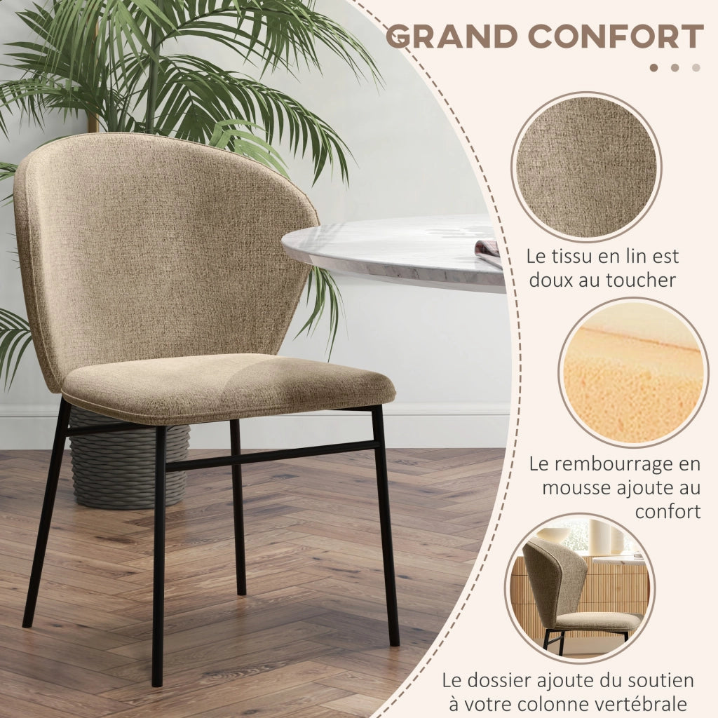 Sedia da Pranzo Imbottita in Tessuto ¨C Minimal ¨C Marrone Chiaro
