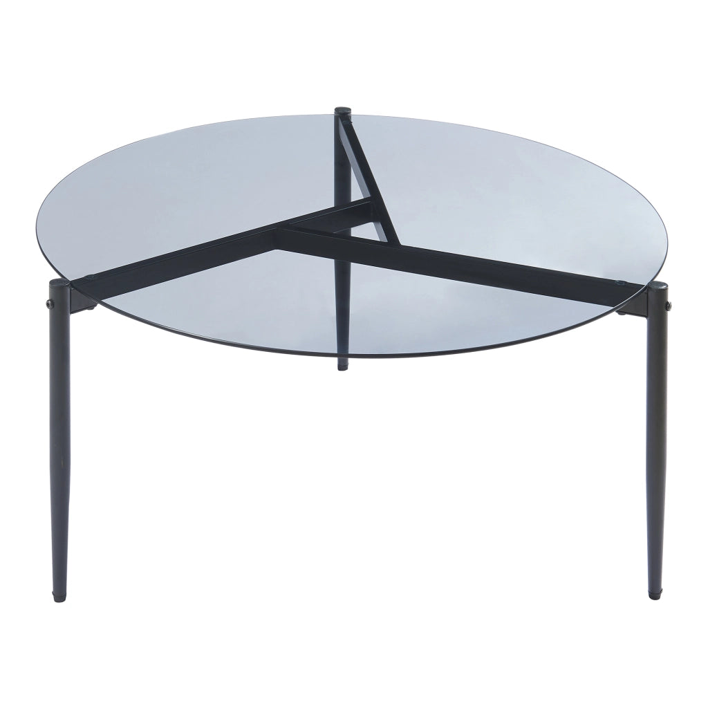 Tavolino da Salotto Ulökantaa con Piano Rotondo in Vetro Fumé - Grigio [en.casa]