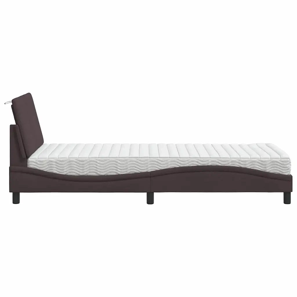 Letto con Materasso-Struttura Letto con Materasso Hanko Marrone Scuro 90x190 cm in Tessuto