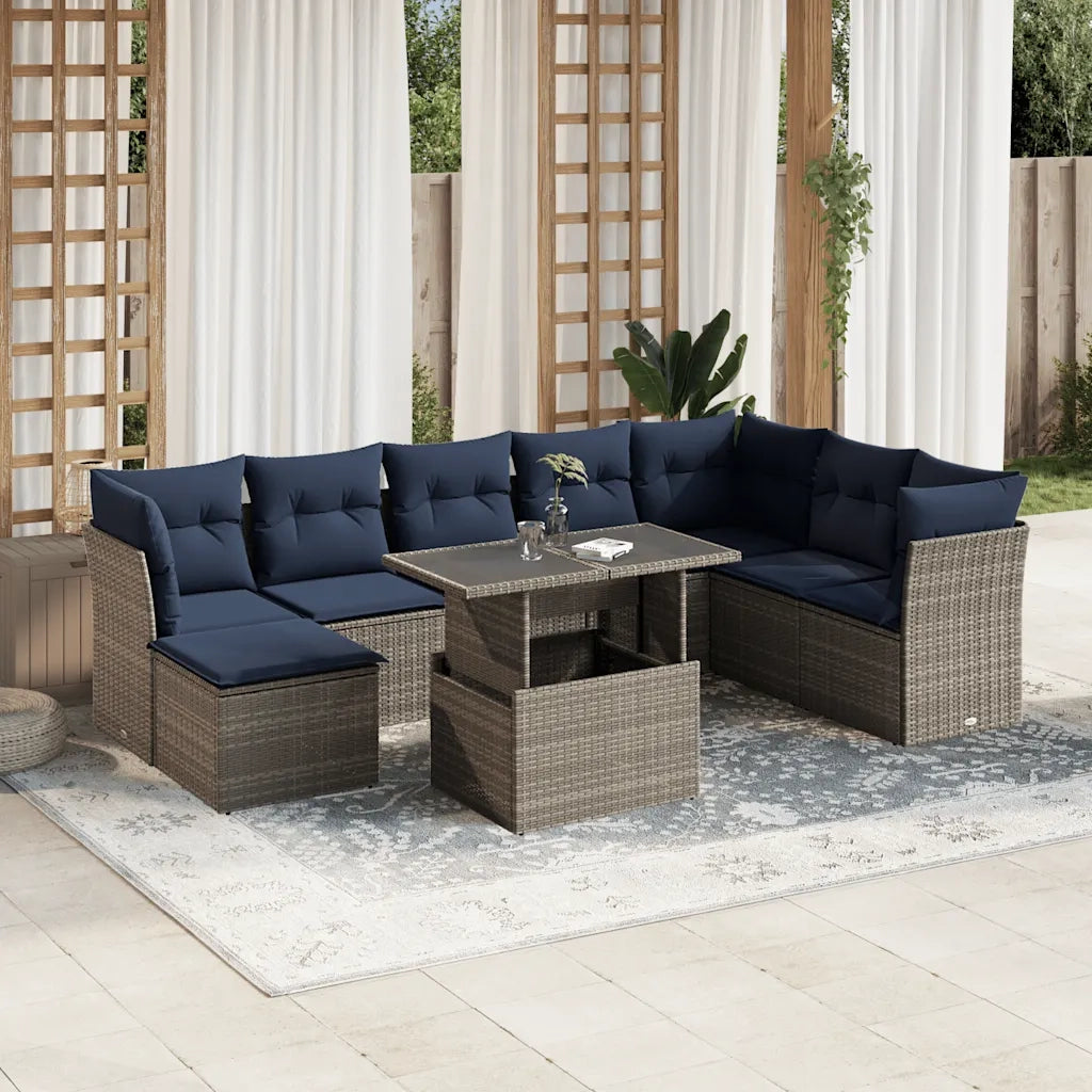Set Divani da Giardino 9 pz con Cuscini Grigio in Polyrattan 3266791